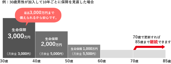 30歳男性が加入して10年ごとに保障を見直した場合